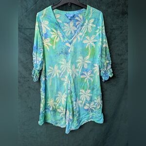 Tropical Palm Print Blouse - Green